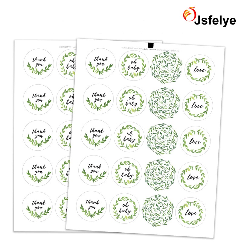 1.75 inch Greenery Thank You Stickers Baby Shower Favor Labels