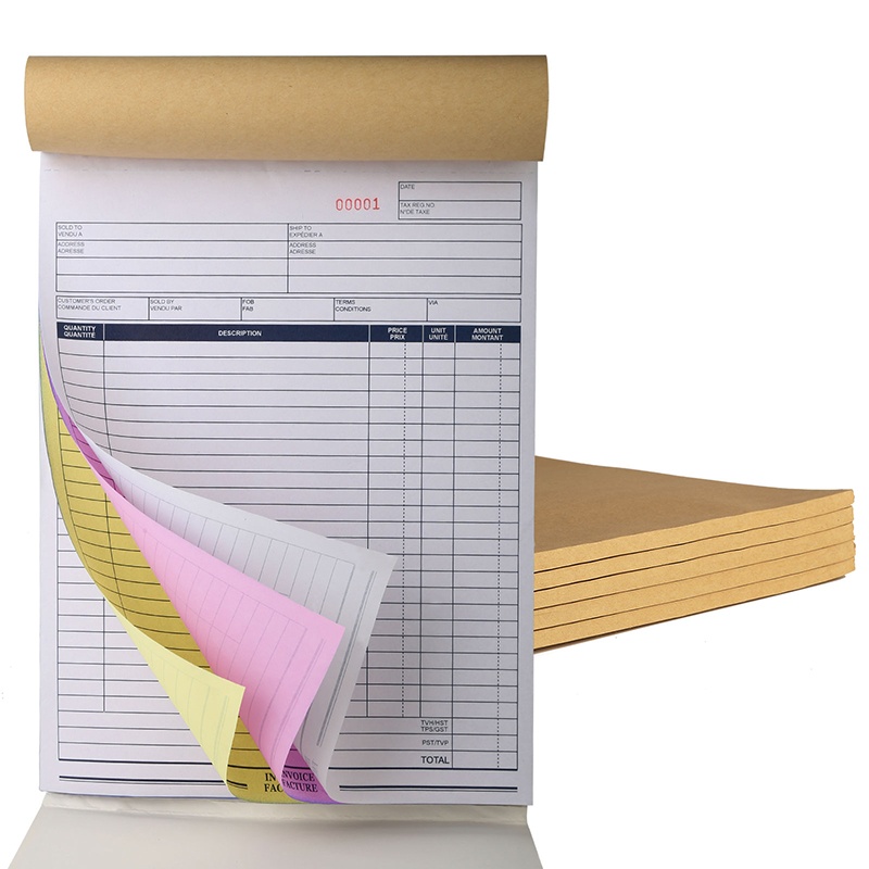 A4 size High Quality Professional Company NCR paper Invoice Receipt Book-5 pieces rolling serial number