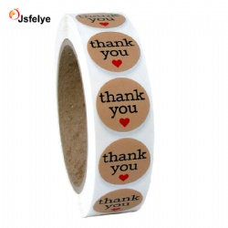 1.5Inch Round Kraft Paper Thank You Hand Made With Love With Red Heart Sticker