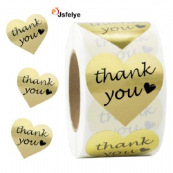 1.5inch Thank You Stickers Gold Foil Labels Roll Heart Shape Decorative Stickers for Thank You Cards Packages Gifts Wedding