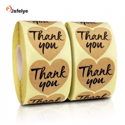 Custom Design Thank You Sticker 1.5inch Wide Love Heart Shape Kraft Paper Label