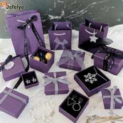 Custom purple Cardboard Necklace Jewelry Boxes with ribbon and shopping bags
