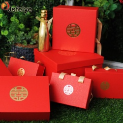Fashion wedding gift packaging boxes with gold ribbon logo clamshell box